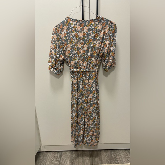 Floral Soft Tie-Waist Cottage Core Midi Dress - Picture 3 of 6